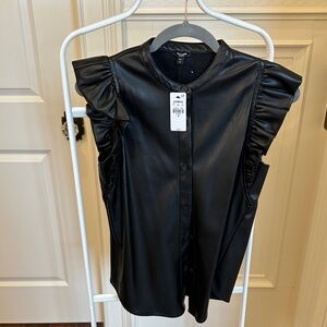 Express Black Faux Leather Ruffle Sleeve Top